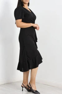 Plus Size Black Wrap Dress - Denoss