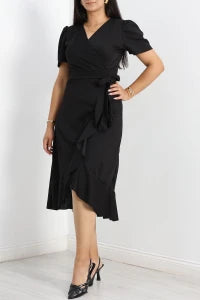 Plus Size Black Wrap Dress - Denoss