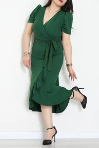 Plus Size Green Wrap Dress - Denoss