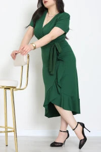 Plus Size Green Wrap Dress - Denoss