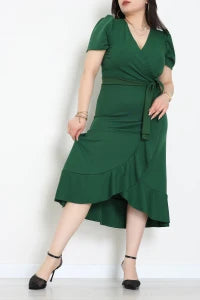 Plus Size Green Wrap Dress - Denoss