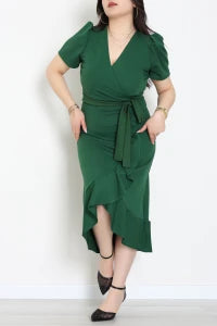 Plus Size Green Wrap Dress - Denoss