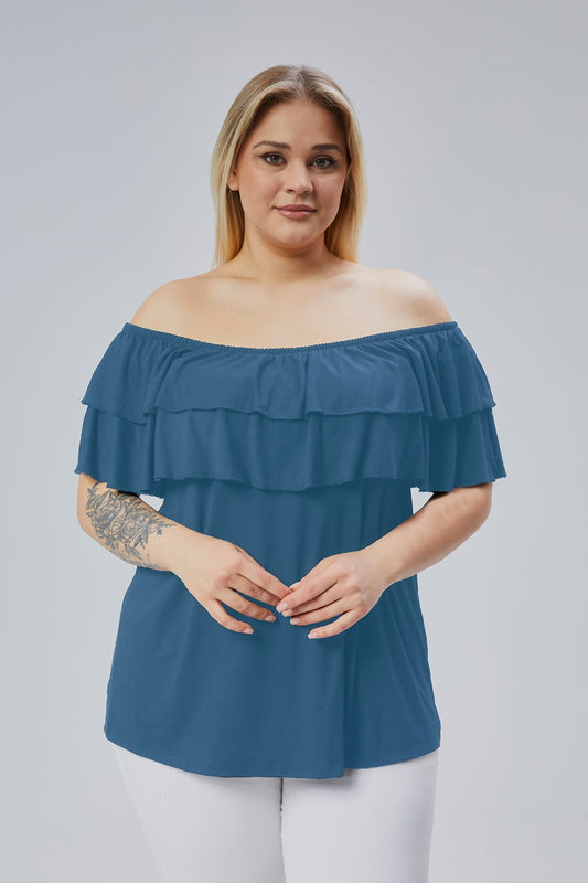 Indigo Plus Size Madonna Neck Viscose Blouse
