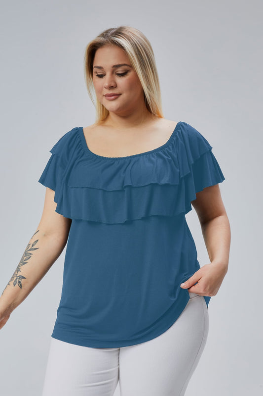 Indigo Plus Size Madonna Neck Viscose Blouse