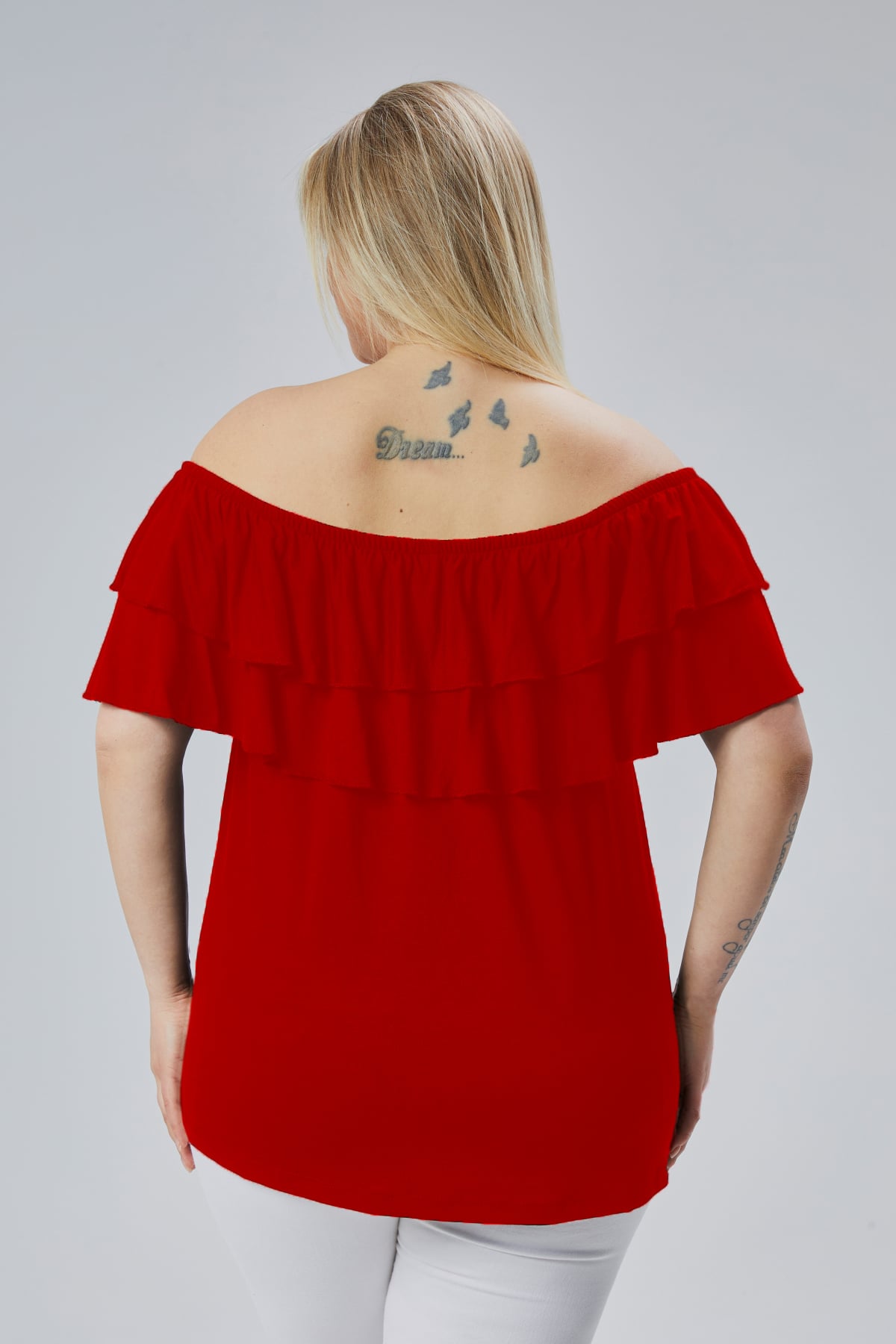 Red Plus Size Madonna Neck Viscose Blouse
