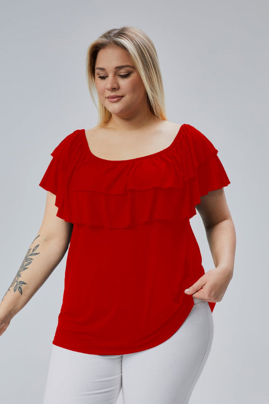 Red Plus Size Madonna Neck Viscose Blouse