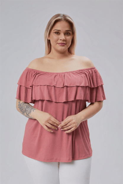Pudra Plus Size Madonna Neck Viscose Blouse