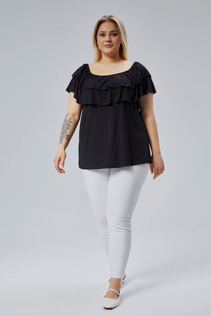 Black Plus Size Madonna Neck Viscose Blouse