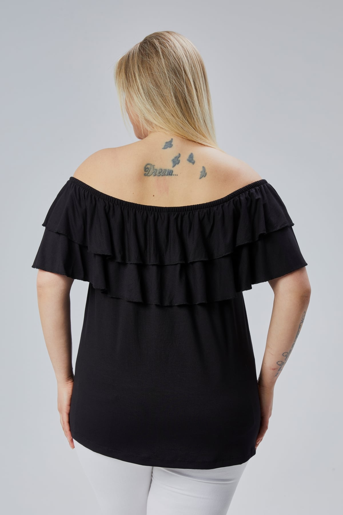 Black Plus Size Madonna Neck Viscose Blouse