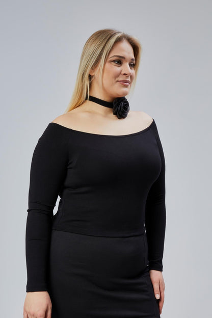 Black Plus Size Off-Shoulder Viscose Blouse - Denoss