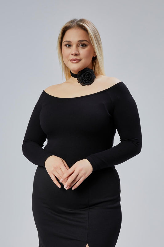 Black Plus Size Off-Shoulder Viscose Blouse - Denoss