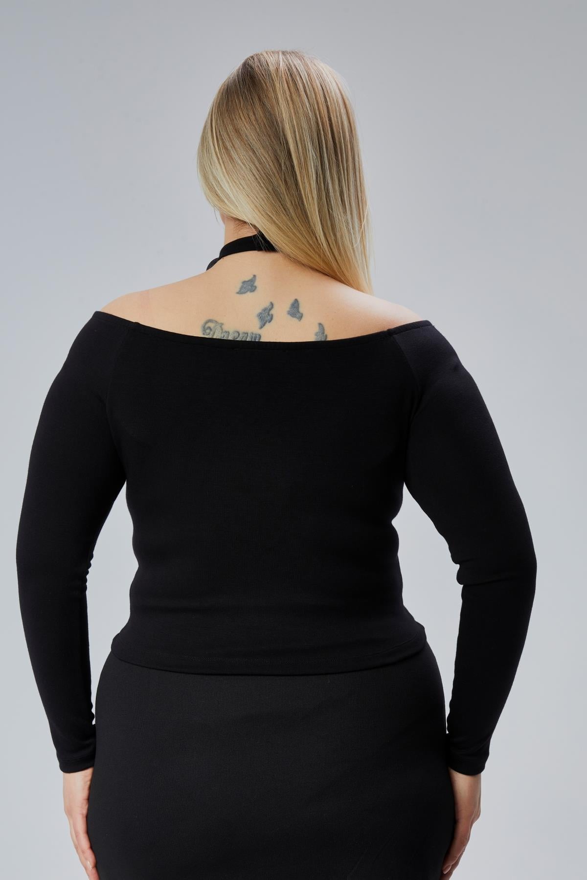 Black Plus Size Off-Shoulder Viscose Blouse - Denoss