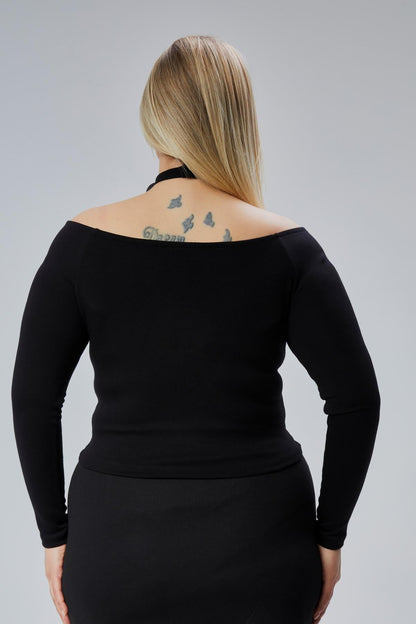 Black Plus Size Off-Shoulder Viscose Blouse - Denoss
