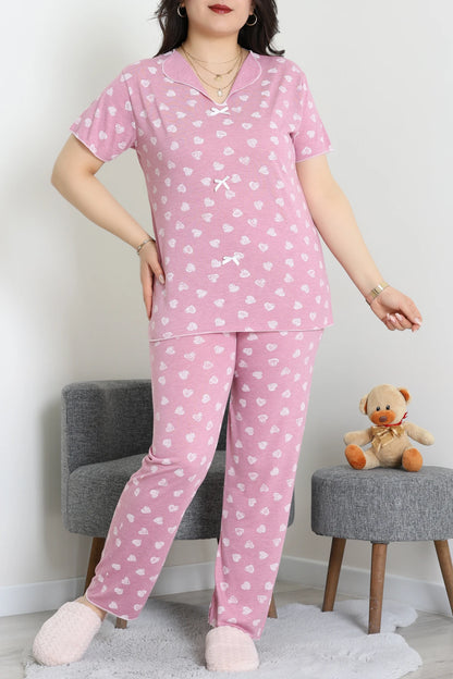 Plus Size Pink Hearts Viscose Pajama Set - Denoss