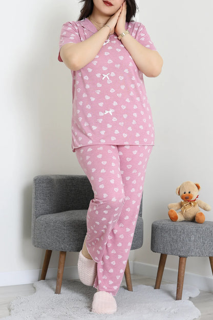 Plus Size Pink Hearts Viscose Pajama Set - Denoss