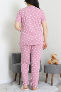 Plus Size Pink Hearts Viscose Pajama Set - Denoss