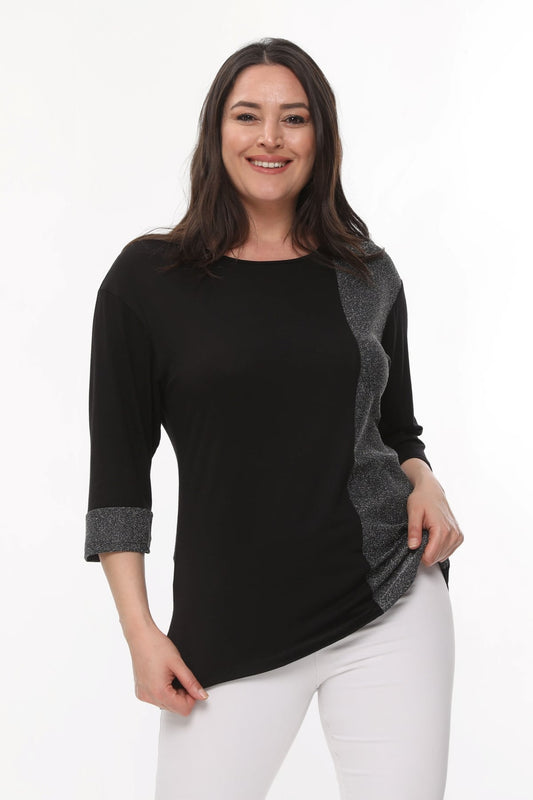 Glitter Block Plus Size Black Blouse