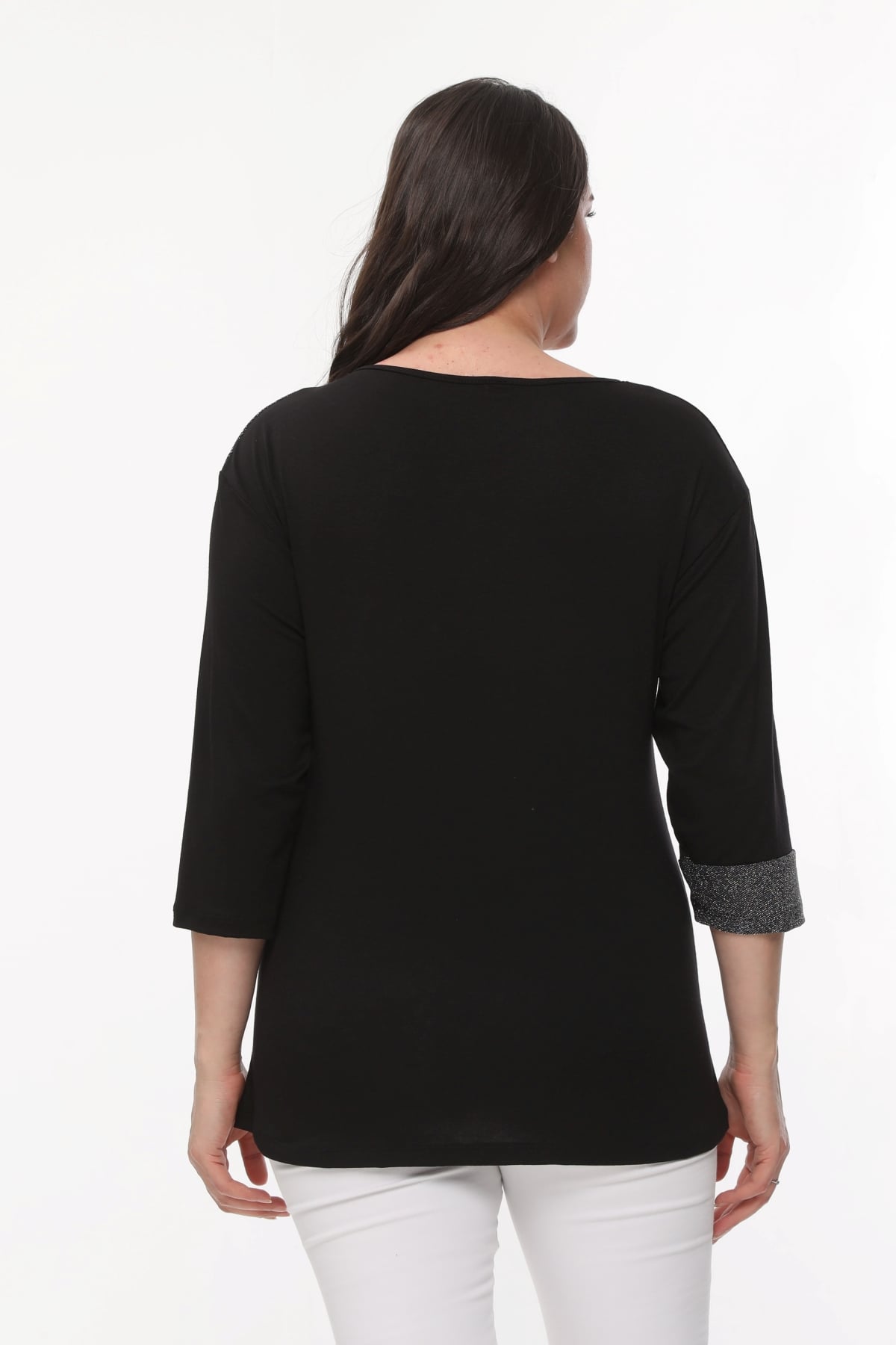 Glitter Block Plus Size Black Blouse