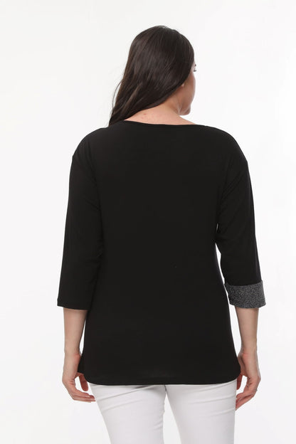 Glitter Block Plus Size Black Blouse
