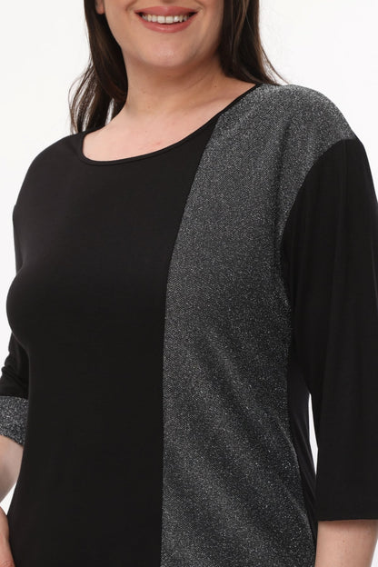 Glitter Block Plus Size Black Blouse