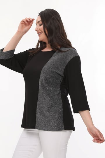 Glitter Block Plus Size Black Blouse