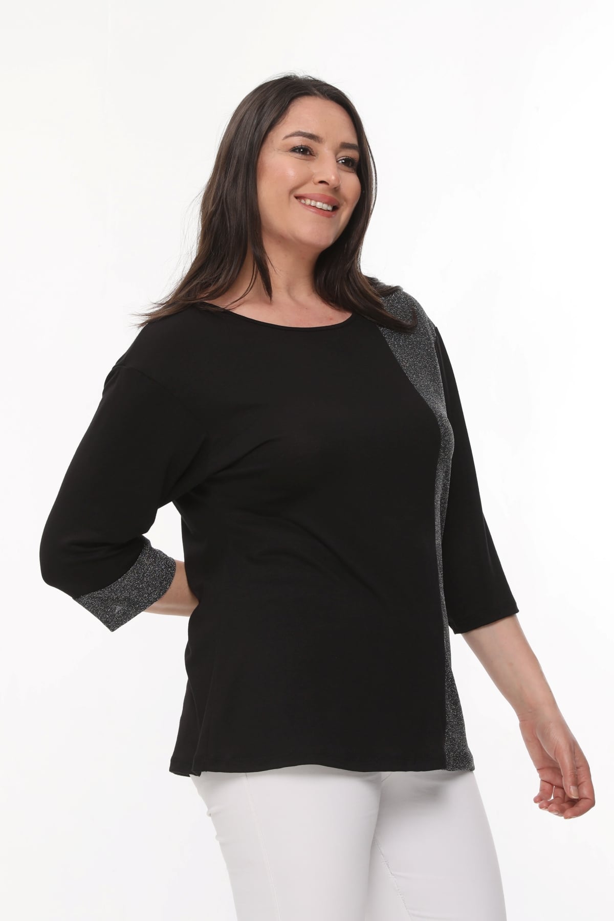 Glitter Block Plus Size Black Blouse