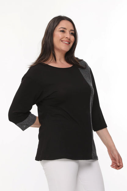 Glitter Block Plus Size Black Blouse