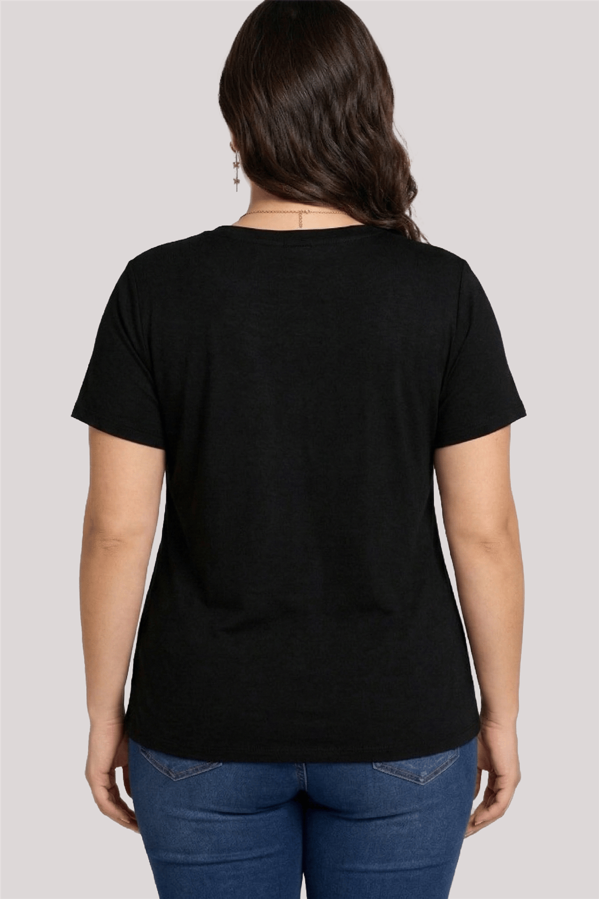 Plus Size V-Neck Short Sleeve Wide Skirt Black Blouse