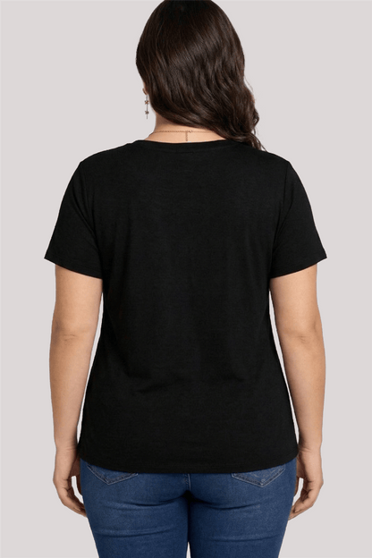 Plus Size V-Neck Short Sleeve Wide Skirt Black Blouse