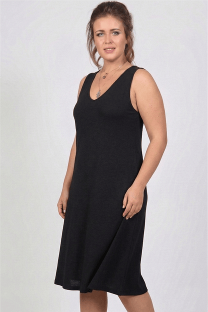 V-Neck Sleeveless Viscose Plus Size Black Dress