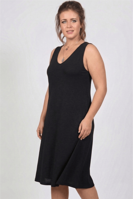 V-Neck Sleeveless Viscose Plus Size Black Dress