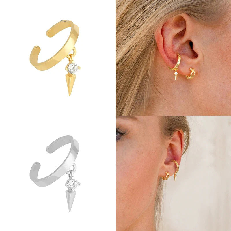 Dainty 1 Piece Triangle Spike CZ Charm Huggie Hoop Earring