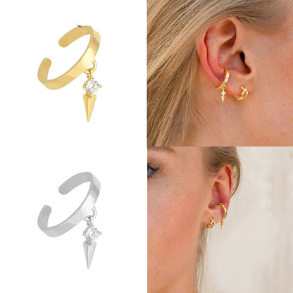 Dainty 1 Piece Triangle Spike CZ Charm Huggie Hoop Earring