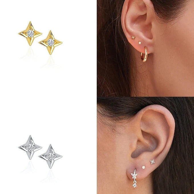 Dainty Four Point Star Stud Earrings