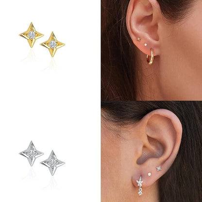 Dainty Four Point Star Stud Earrings