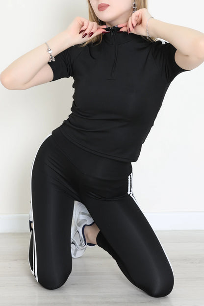 Black Double Stripe Diver Body Suit - Denoss