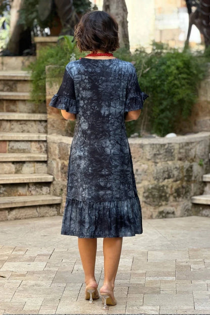 Smoke Plus Size Cotton Batik Dress with Ruffled Skirt - Denoss