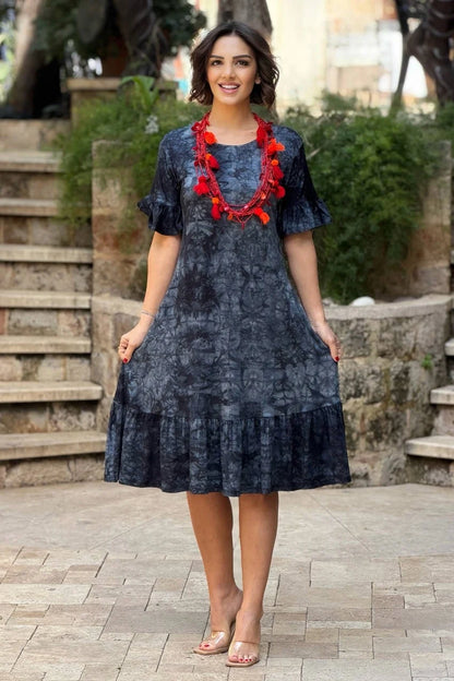 Smoke Plus Size Cotton Batik Dress with Ruffled Skirt - Denoss