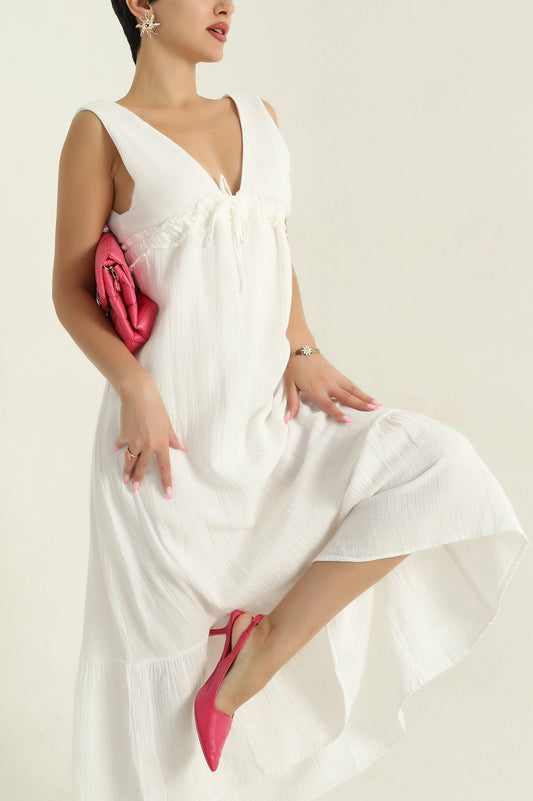 Ecru Muslin Linen Lined Women's Dress