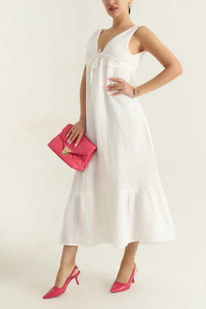 Ecru Muslin Linen Lined Women's Dress