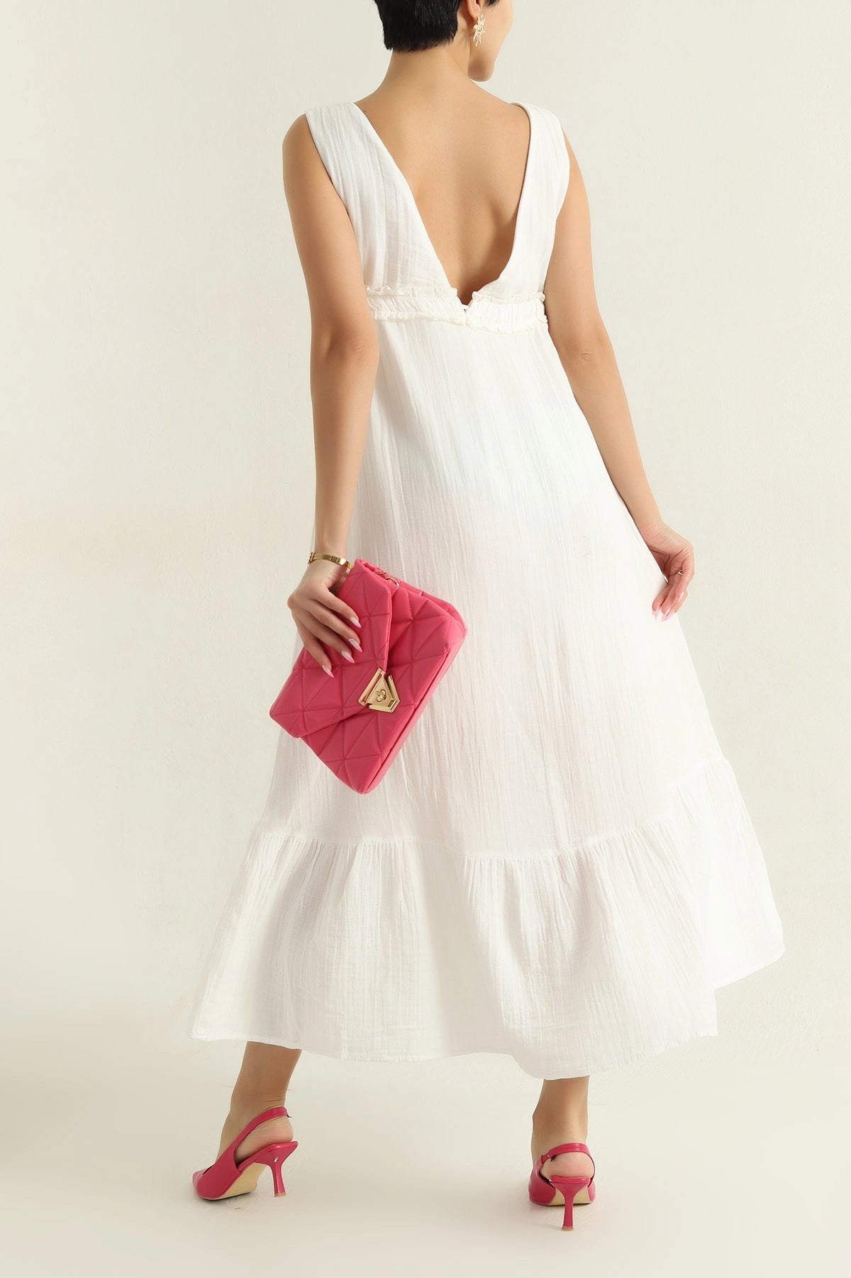 Ecru Muslin Linen Lined Women's Dress