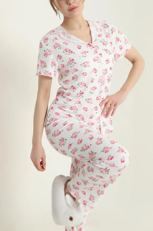 Fuchsia Women's Pajama Set with Bow - Denoss