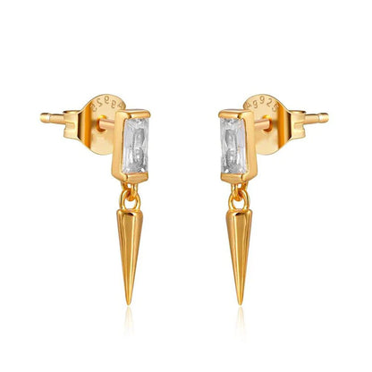 Dainty Baguette CZ Stud Earrings With Dangling Spike Charm