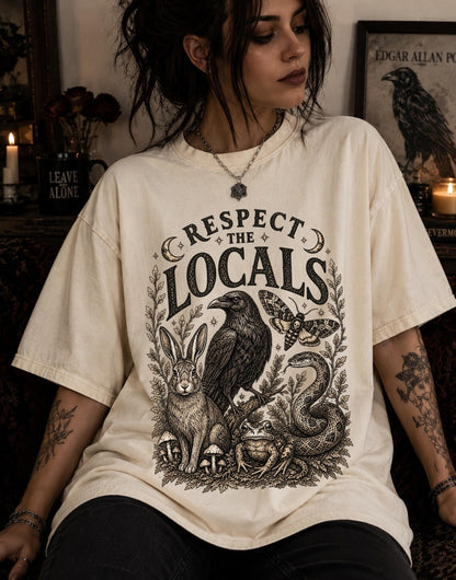 goblincore respect the locals whimsigoth clothing bug shirt ,crow shirt cryptid shirt ,moth shirt ,ecology shirt ,goblincore shirt ,snake shirt