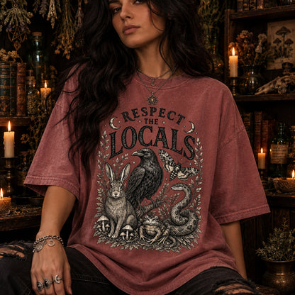 goblincore respect the locals whimsigoth clothing bug shirt ,crow shirt cryptid shirt ,moth shirt ,ecology shirt ,goblincore shirt ,snake shirt