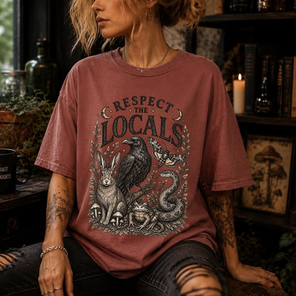 goblincore respect the locals whimsigoth clothing bug shirt ,crow shirt cryptid shirt ,moth shirt ,ecology shirt ,goblincore shirt ,snake shirt