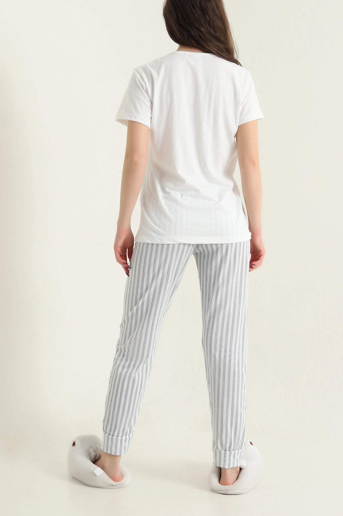 Gray Short Sleeve Single Jersey Women's Pajama Set - Denoss