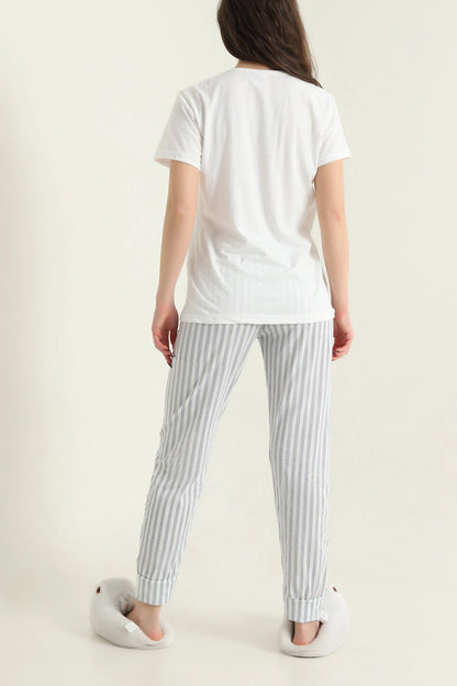 Gray Short Sleeve Single Jersey Women's Pajama Set - Denoss