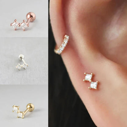 1 Piece Dainty Two CZ Stud Earrings