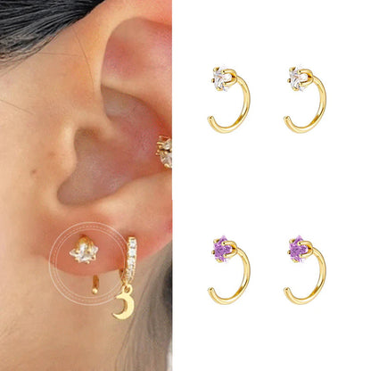 1 Piece Cz Star Open Huggie Hoop Earrings - Ear hugger